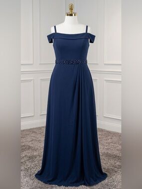 Plus Size Elizabeth K A line 3XL Navy Blue Hand Beaded maxi  Dress Chiffon Gown
